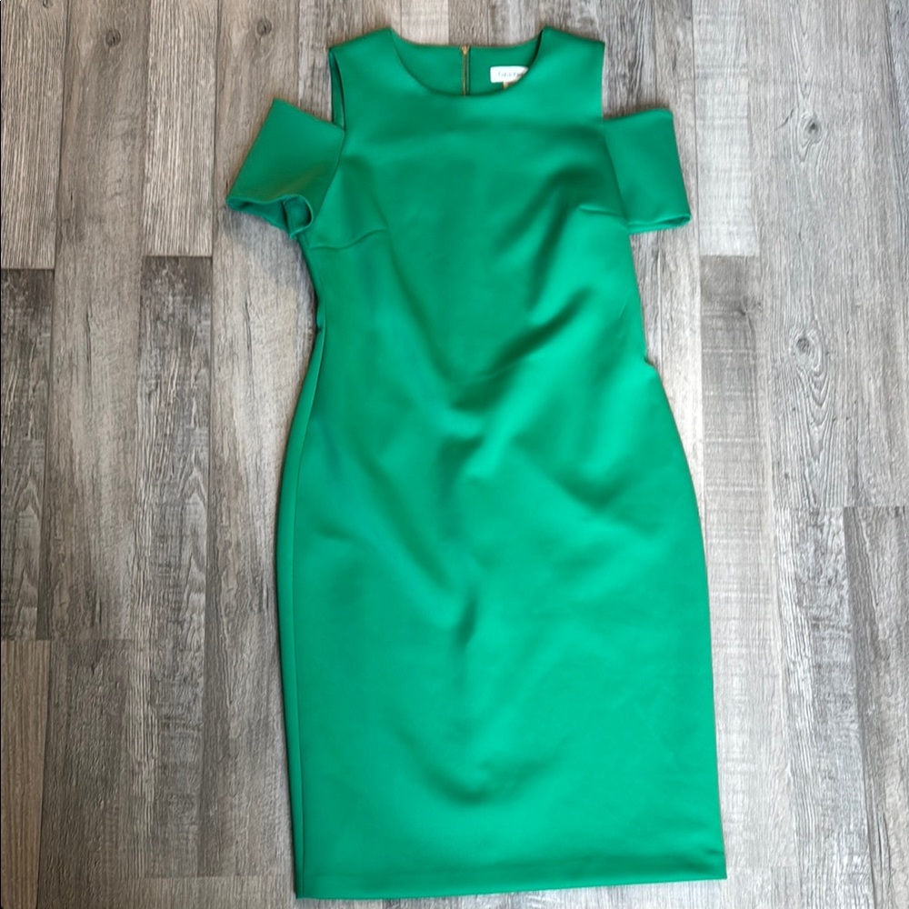 Calvin Klein Green Cold Shoulder Sheath Midi Dress